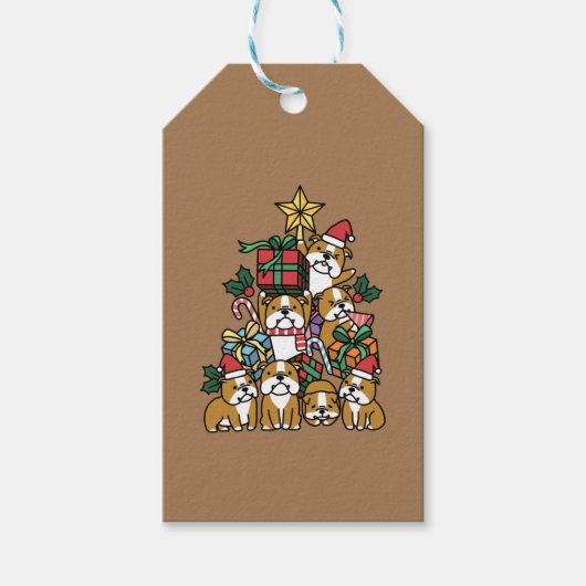 Dog Gift | Kerstboom Engelse Bulldog Dog Cadeaulabel (Voorkant)