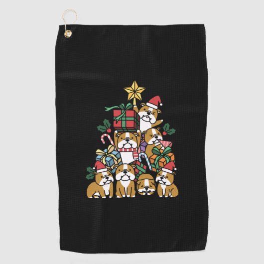 Dog Gift | Kerstboom Engelse Bulldog Dog Golfhanddoek (Voorkant)