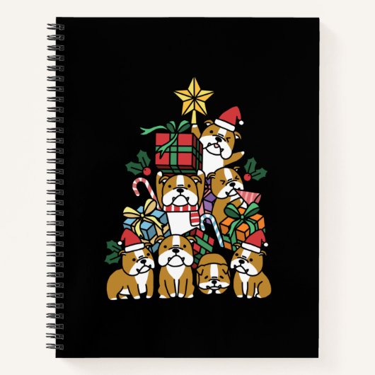 Dog Gift | Kerstboom Engelse Bulldog Dog Notitieboek (Voorkant)