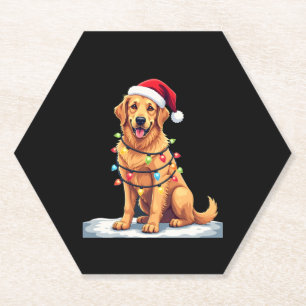 Dog Golden Retriever Santa Christmas Lights ( Kartonnen Onderzetters