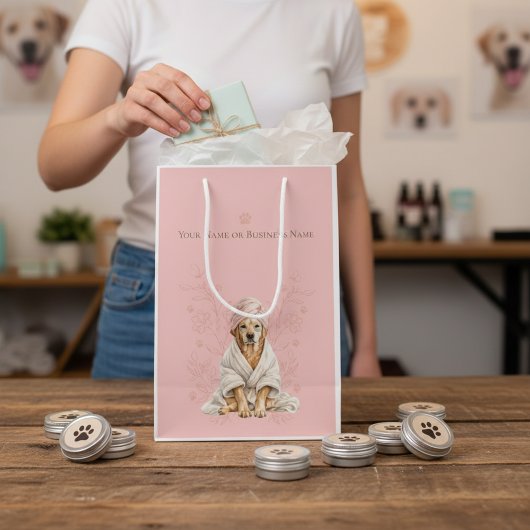 Dog Gromer Spa Cute Dog Personalized Pink Gift Bag Medium Cadeauzakje