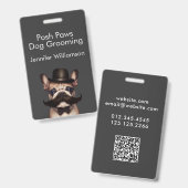 Dog Groomer Funny QR Code Gray Badge (Voor- en achterkant)