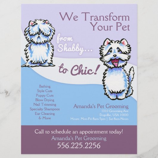 Dog Groomer Shabby Chic Westie Promotion Flyer (Voorkant)