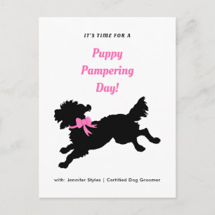 Dog Grooming Appointment Roze Bow Black Puppy Briefkaart