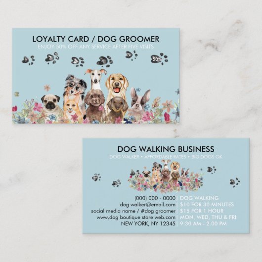 Dog Grooming Petsitter Sale Loyalty Paw punch Visitekaartje (Voorkant / Achterkant)