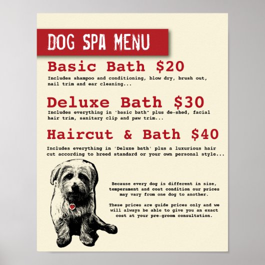 Dog Grooming Spa Menu - Poster (Voorkant)
