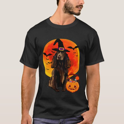 Dog Halloween Field Spaniel Jack O Lantern Pumpkin T-shirt (Voorkant)