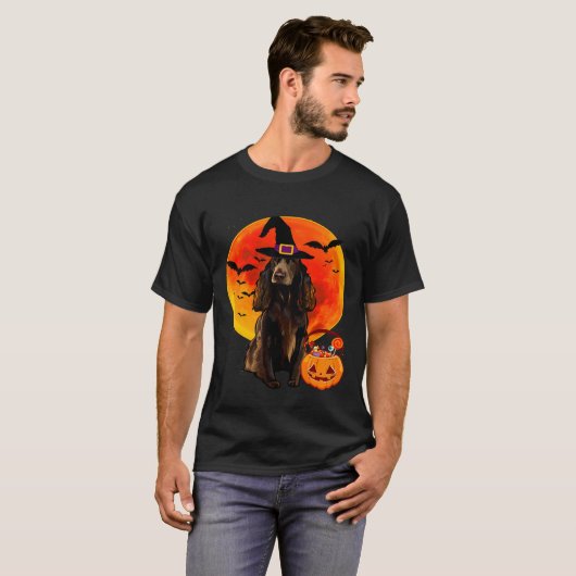 Dog Halloween Field Spaniel Jack O Lantern Pumpkin T-shirt (Voorkant volledig)