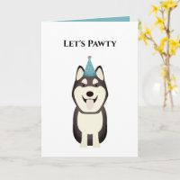Dog Happy Birthday Card, Laten we Pawty Husky hebb