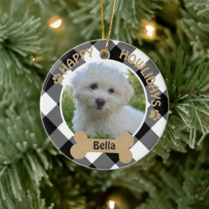 Dog HAPPY HOWLIDAYS 2-voudige 2-fotobuffelcontrole Keramisch Ornament