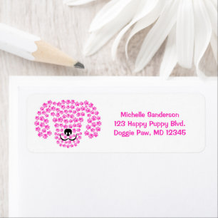 Dog Head Pawprints / Hot Pink en White / Etiket
