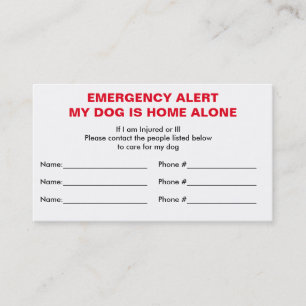 Dog Home Alone Emergency Contact Card Contactkaartje