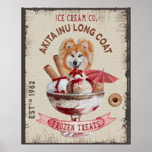 Dog Ice crème grappig Akita Inu lange jas Poster