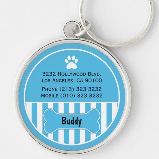 Dog ID Label Blue Sleutelhanger (Voorkant)