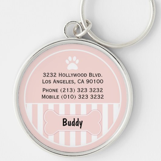 Dog ID Label Roze bot Sleutelhanger (Voorkant)