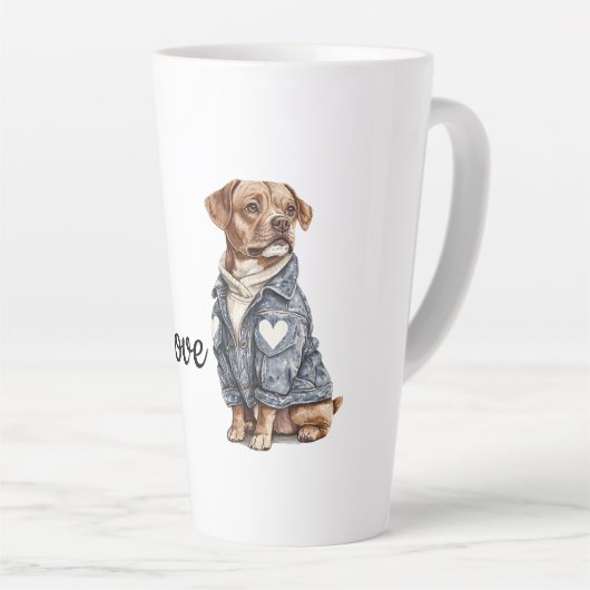 Dog in Blue Denim Jacket Latte Mok (Rechterhoek)