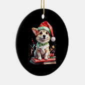 Dog in Christmas Hat with Books - A Perfect Christ Keramisch Ornament (Rechts)