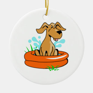 DOG IN DE ZWEMMERINGSPOOL KERAMISCH ORNAMENT