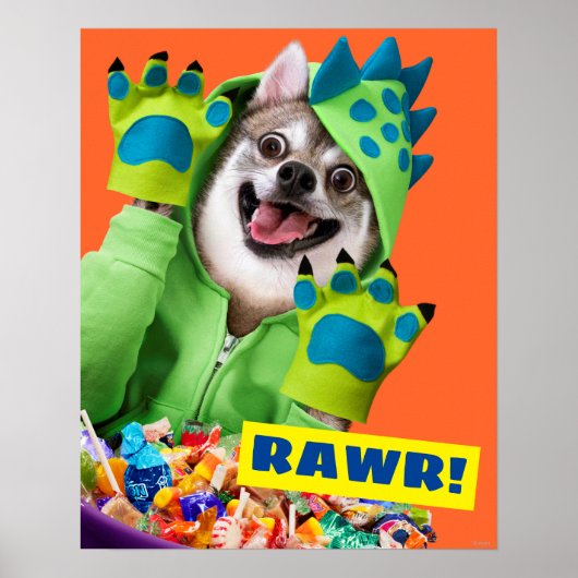 Dog in Dinosaur Costume Poster (Voorkant)