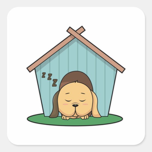 Dog in Dog house Vierkante Sticker (Voorkant)