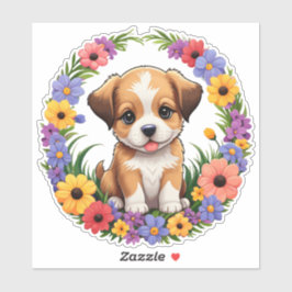 dog in flower arch sticker