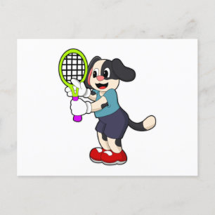 Dog in Tennis met Tennis racket Briefkaart