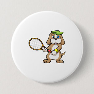 Dog in Tennis met Tennis racket & Pet Ronde Button 7,6 Cm