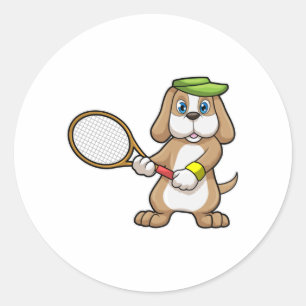 Dog in Tennis met Tennis racket & Pet Ronde Sticker