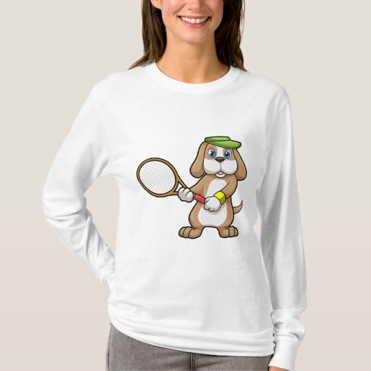 Dog in Tennis met Tennis racket & Pet T-shirt (Voorkant)