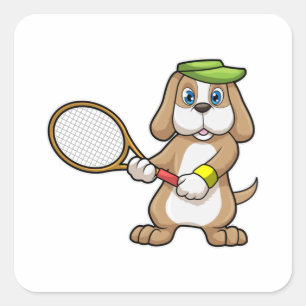Dog in Tennis met Tennis racket & Pet Vierkante Sticker