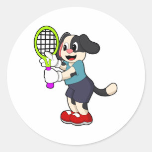 Dog in Tennis met Tennis racket Ronde Sticker