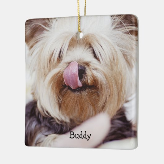 Dog kerstsierplein toevoegen Aangepaste foto Keramisch Ornament (Links)