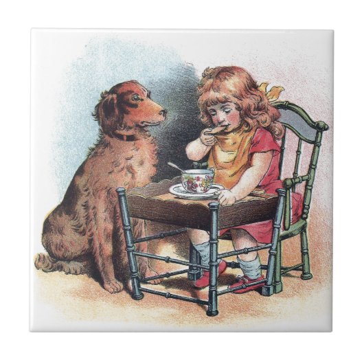 Dog kijkt naar Toddler Eat Tegeltje (Voorkant)