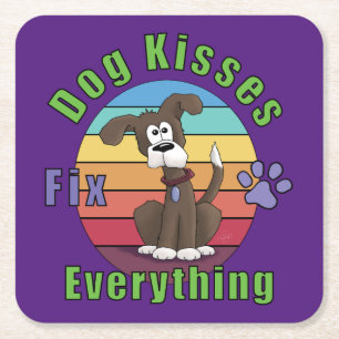 Dog Kisses Fix Everything Vierkante Kartonnen Onderzetter