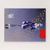 Dog & Lady Automne Feuilles Blue Jigsaw Puzzle (Horizontal)