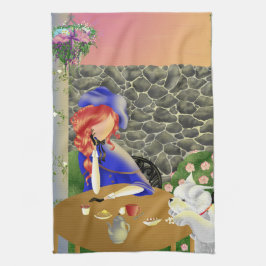 Dog & Lady in Café Lunch Tea Towel Theedoek