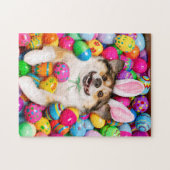 Dog Laying on Easter Eggs Legpuzzel (Horizontaal)