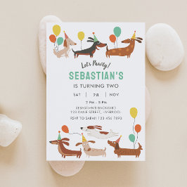 Dog Let's Pawty Birthday Invitation Kaart