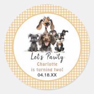 Dog Let's Pawty Birthday Ronde Sticker