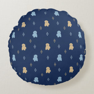 Dog Lhasa Apso patroon blauwe achtergrond Rond Kussen