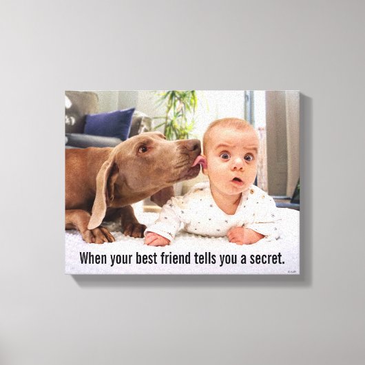 Dog Licking Baby's Ear Canvas Afdruk (Voorkant)