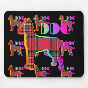 DOG Logo Red Plaid Herhaal op zwart Muismat