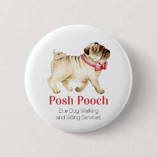 Dog lopen en zitten, poep rood ronde button 5,7 cm