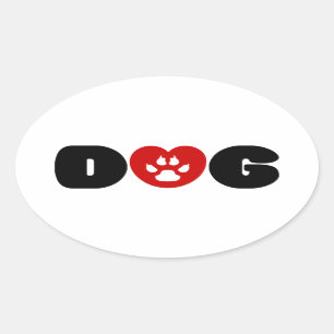 Dog Love Heart Ovale Sticker