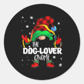 Dog Lover Gnome Red Buffalo Plaid Matching Family Ronde Sticker (Voorkant)