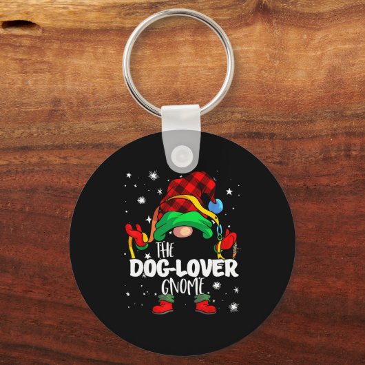 Dog Lover Gnome Red Buffalo Plaid Matching Family Sleutelhanger (Voorkant)