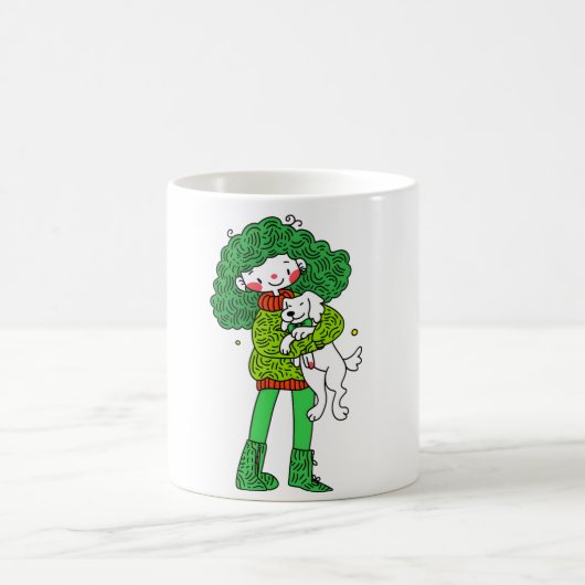 Dog Lover Hug Mug – Cute Girl and Puppy Coffee Cup (Centre)