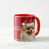 Dog Lover's Pomeranian Holiday Red Plaid Mok (Voorkant rechts)