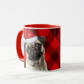 Dog Lover's Pug Holiday Red Buffalo Plaid Mok (Voorkant links)