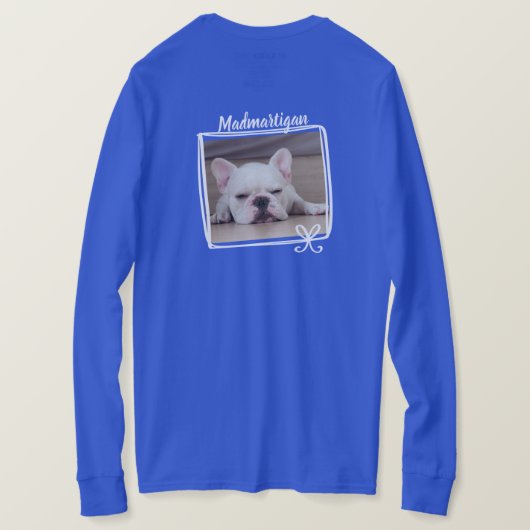 Dog mam Funny Custom Photo Women's Long Blue T-shirt (Design achterkant)